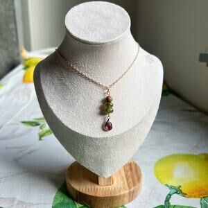 Wine Ruby Garnet Red Crystal Forest Moss Green Jade Wood Bead Casual Necklace